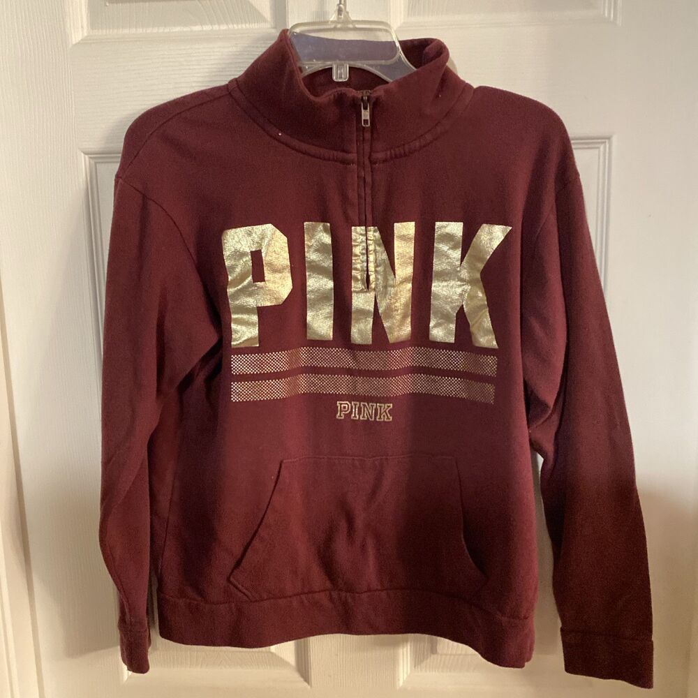Pink Victorias Secret Women’s XS Hoodie Burgundy 1/4 Zip Pullover Pouch